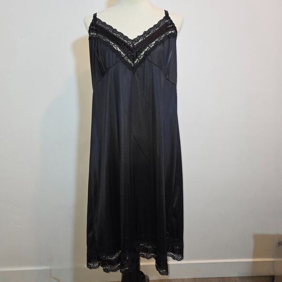 Vintage Perfectform Black Slip Dress Plus Size 18 Satin Nightgown - USA - Picture 1 of 9